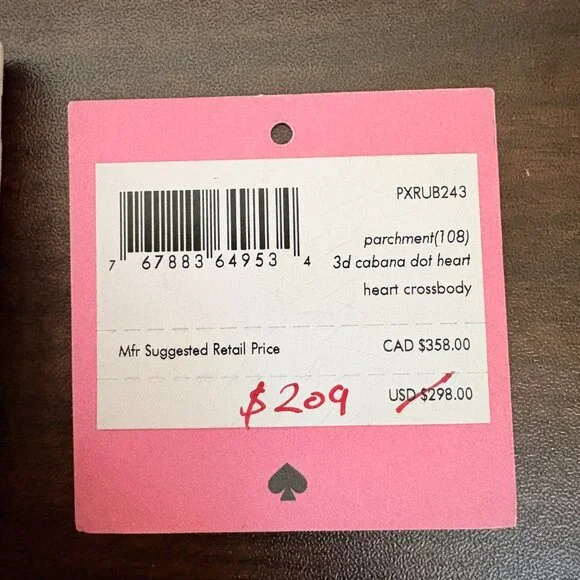 Kate Spade 3D Cabana Dot Heart Crossbody Parchment with Black Dots - Picture 11 of 12